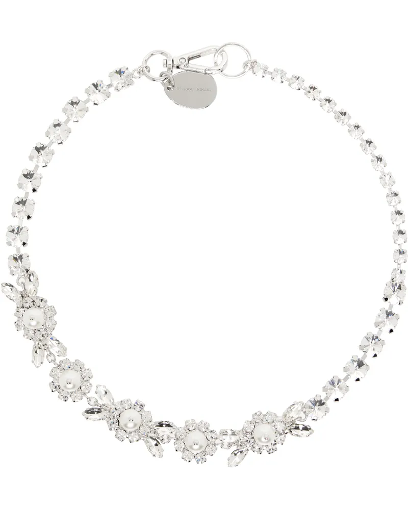 Simone Rocha Silver Pearl & Crystal Daisy Floret Necklace Pearl