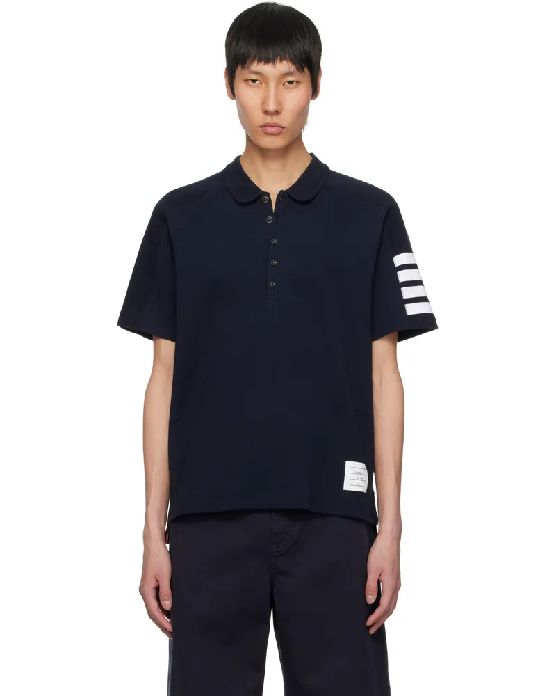 Thom Browne Navy Cotton 4-Bar Short Sleeve Polo 415
