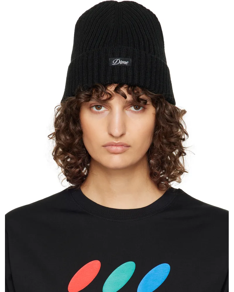 Dime Black Cursive Fold Beanie Black