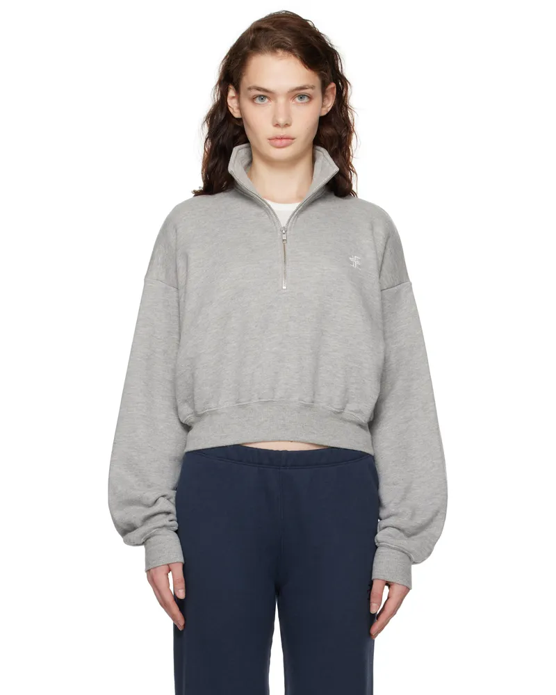 ÉTERNE Gray Cropped Half-Zip Sweatshirt Heather
