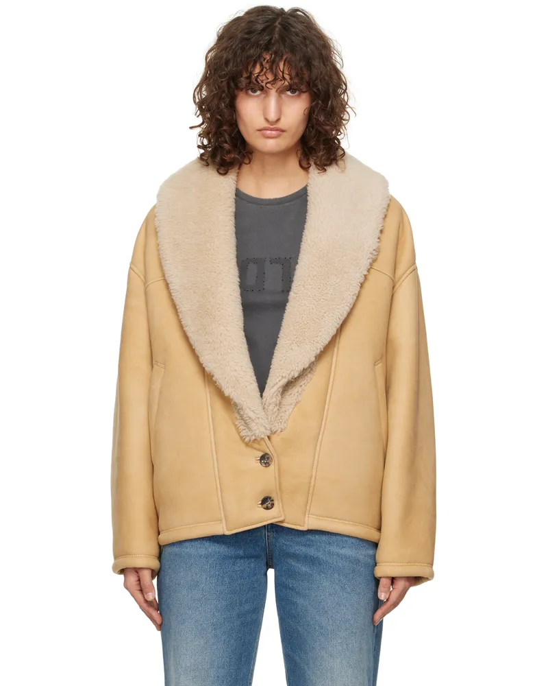 Golden Goose Tan Shawl Collar Shearling Jacket Lark