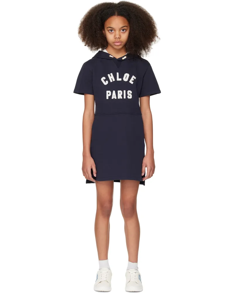 Chloé Kids Navy Hooded Dress 859