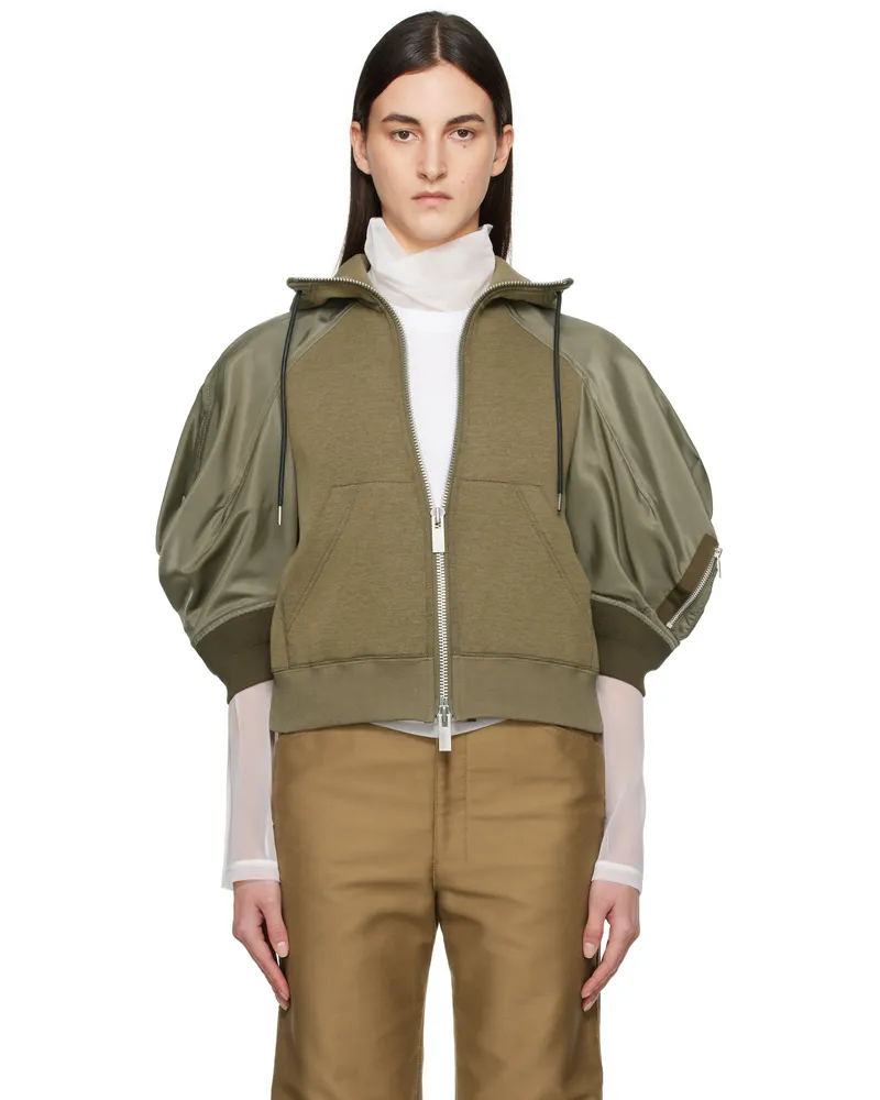 Sacai Khaki Sponge Sweat x Nylon Twill Hoodie 550