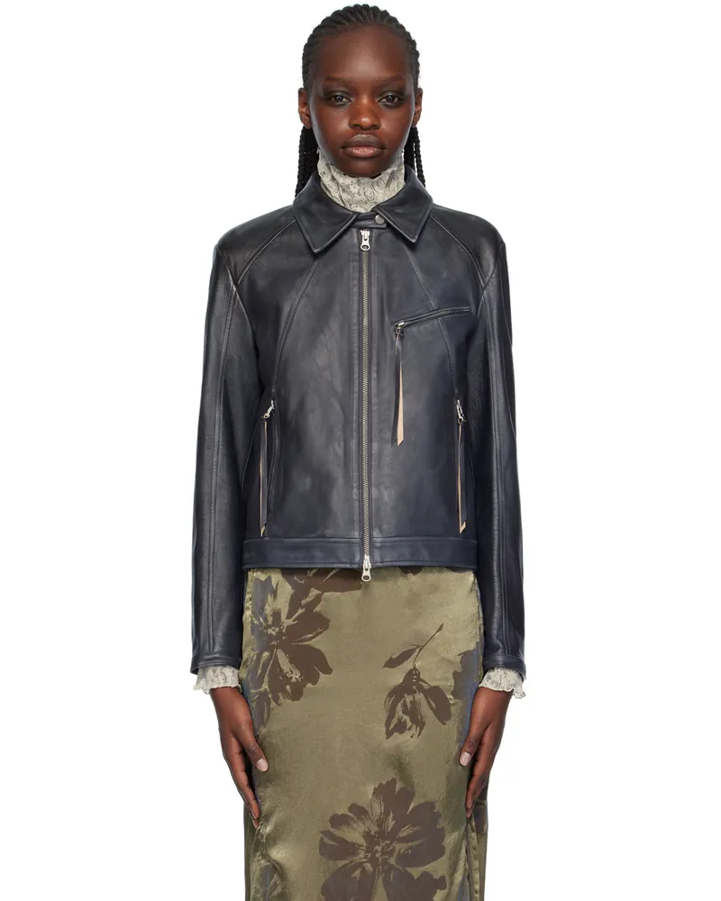 Youth Gray Paneled Leather Jacket Charcoal