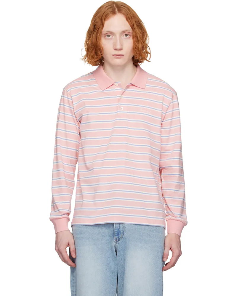 Dunst Pink & Blue Multi Stripe Collared Polo Pink