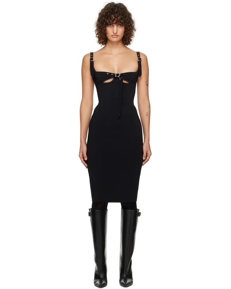 Thierry Mugler Black Buckled Bustier Midi Dress 1999