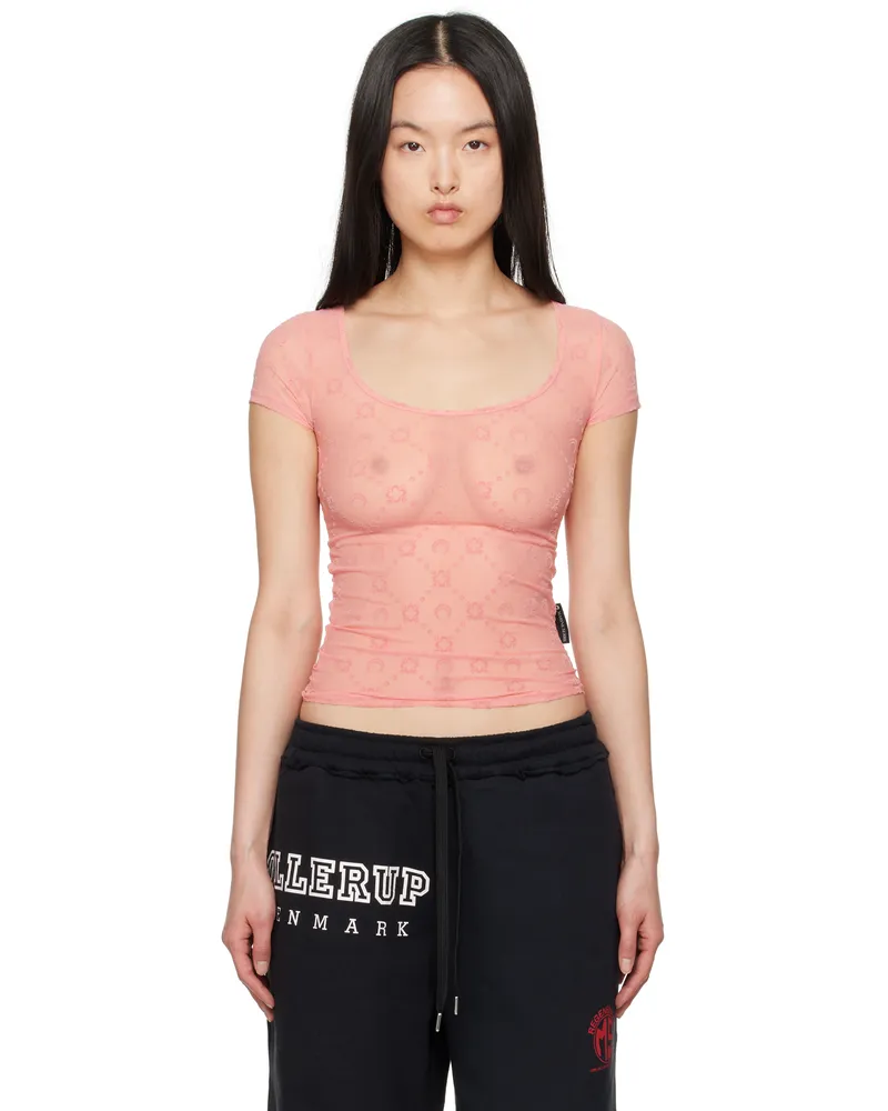 Marine Serre SSENSE Exclusive Pink Recycled Flock Open Neck T-shirt Pk20
