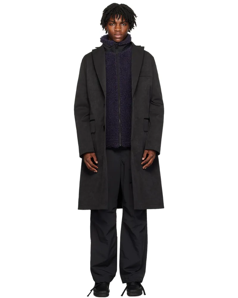 Sacai Black Mix Faux-Suede Coat 001