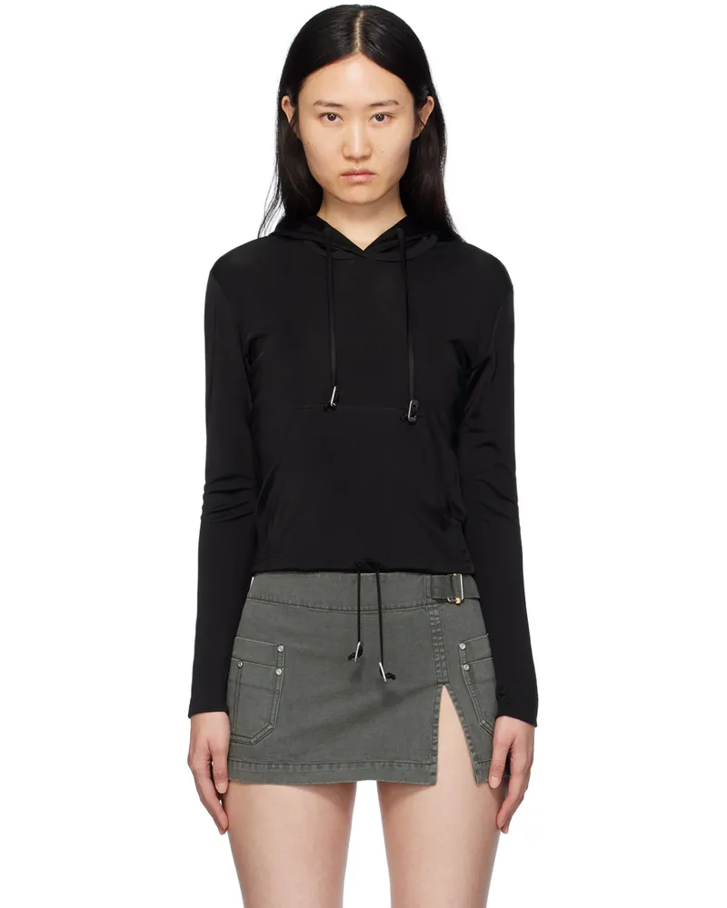 Dion Lee Black Lustrous Shrunken Hoodie Black