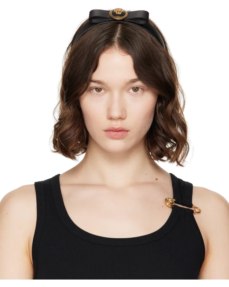 Versace Black Gianni Ribbon Headband 1b00f-black-gold