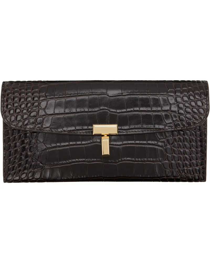 Totême Brown T-Lock Croco-Embossed Wallet Dark