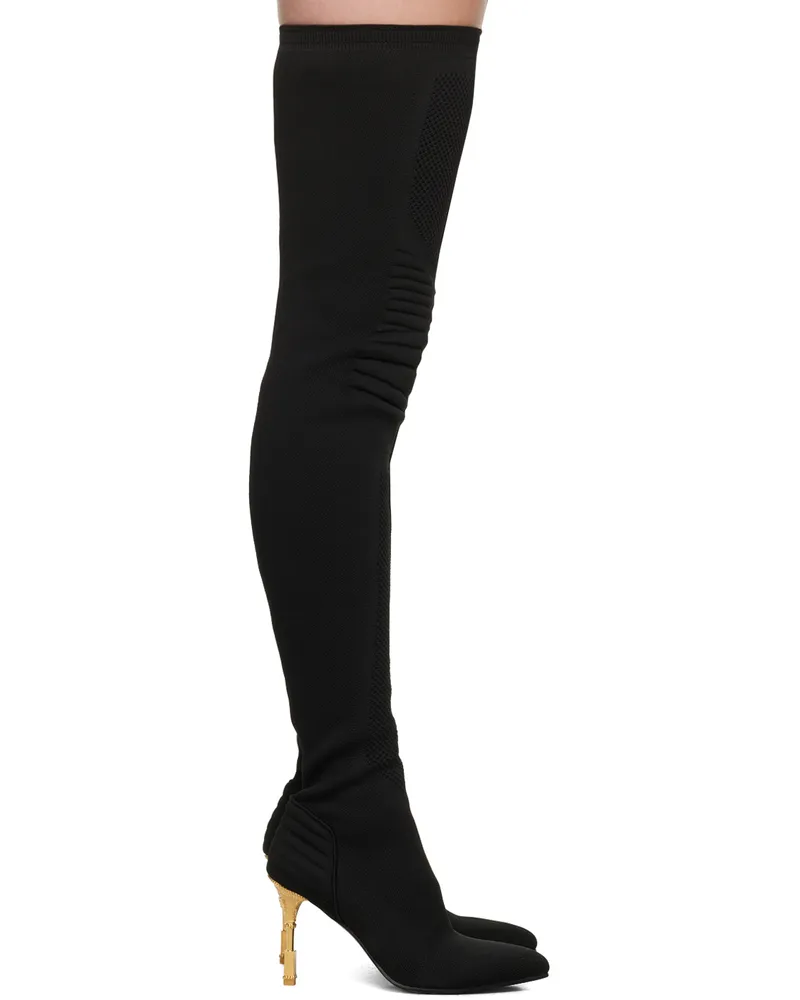 Balmain Black Engraved Tall Boots 0pa