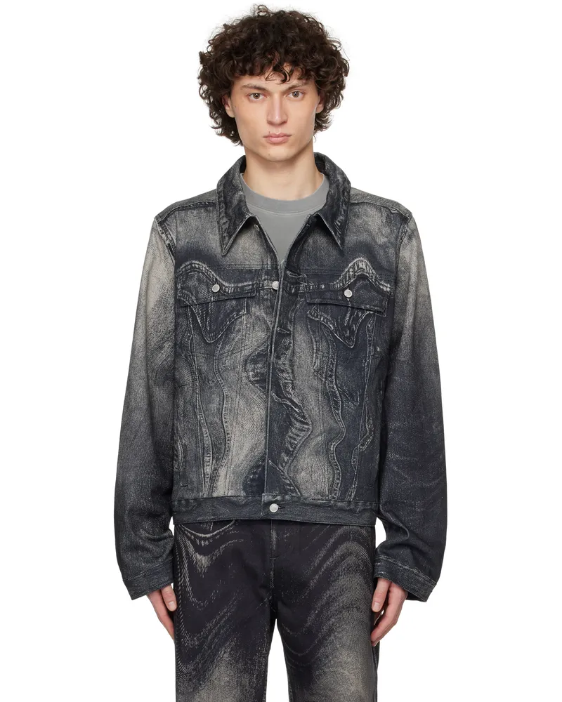 Camper Black & Gray Distorted Print Denim Jacket Black-grey