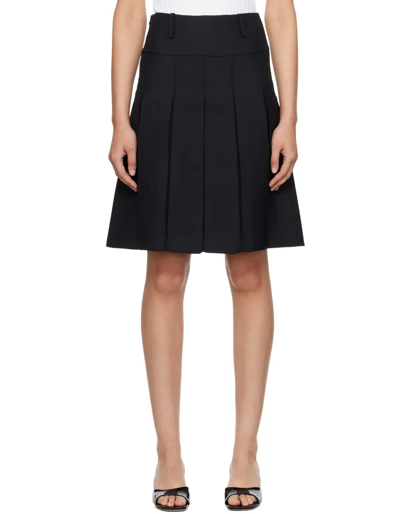 Fax Copy Express Black Pleated Midi Skirt Black