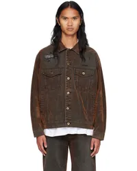 WE 11 DONE Brown Distressed Denim Jacket Black