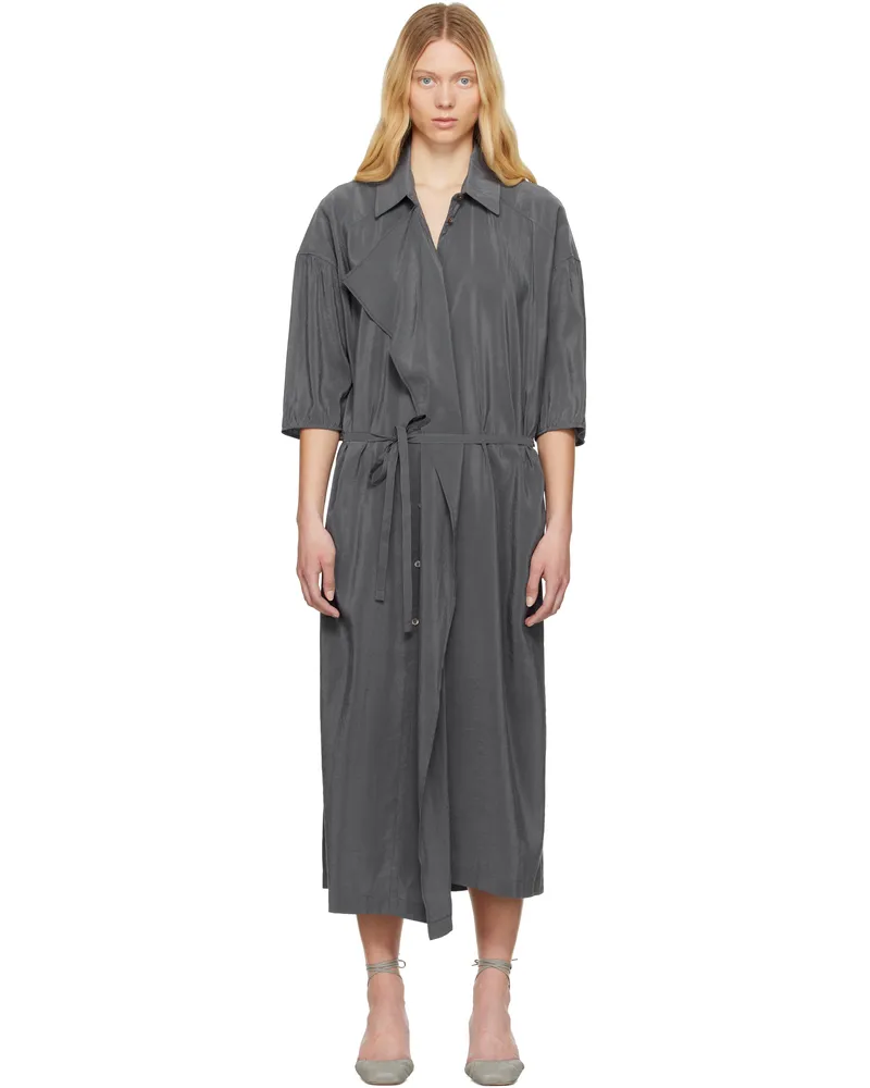 Christophe Lemaire Gray Asymmetrical Shirt Midi Dress Bk991