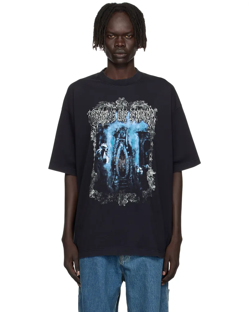 VETEMENTS Black Cradle of Filth Butterfly Oversized T-shirt Washed
