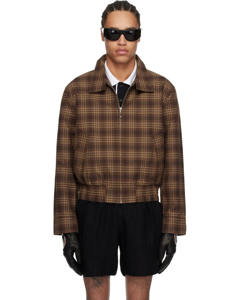 Ernest W. Baker Brown Check Harrington Jacket Brown