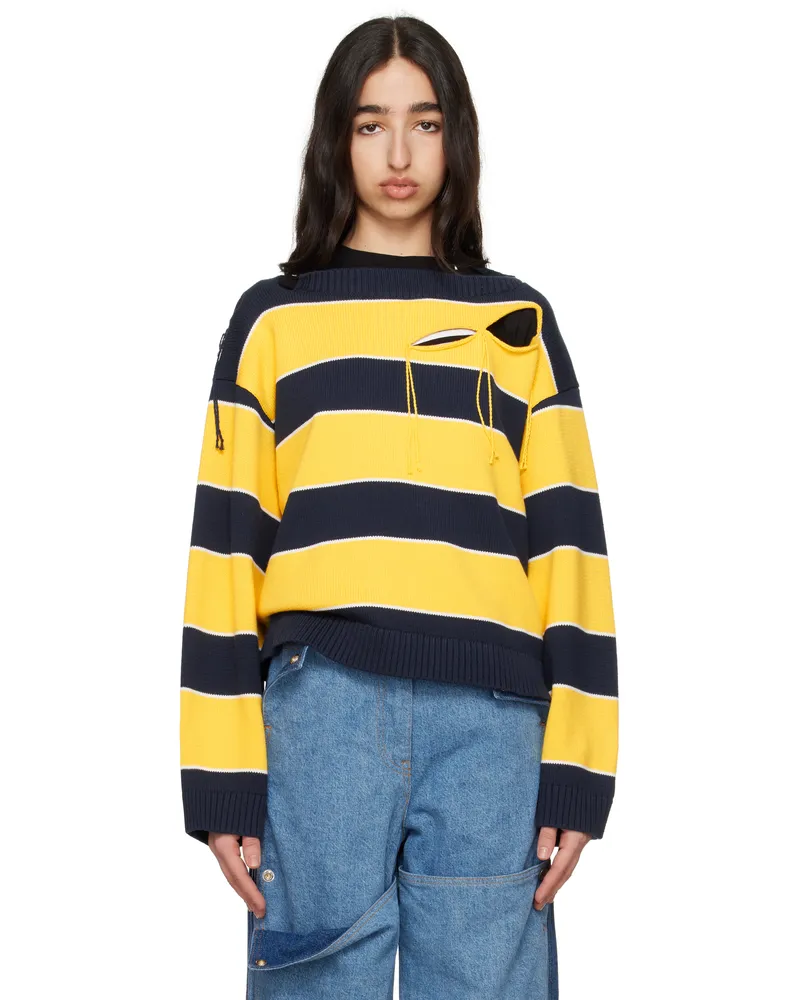 Charles Jeffrey Loverboy Yellow & Navy Slash Stripe Sweater Yellow