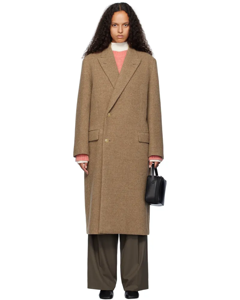 AURALEE Brown Sponge Wool Melton Chesterfield Coat Top