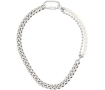 Silver & White Curb Chain Link Necklace