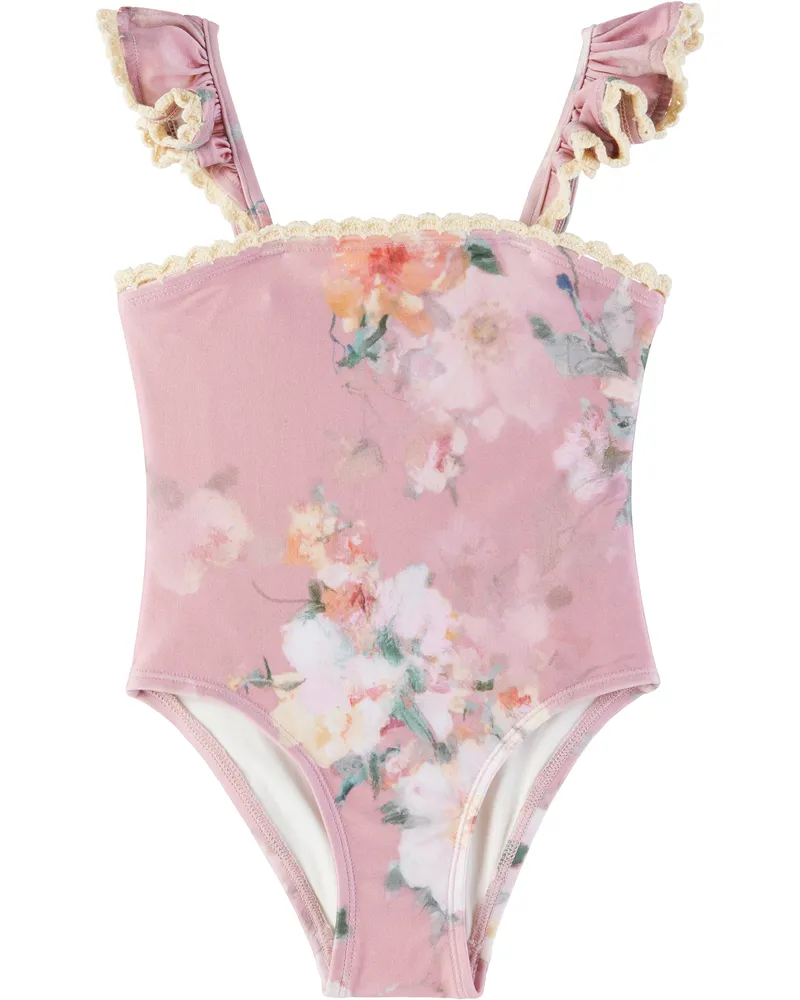 Zimmermann Kids Pink Everley Frill Swimsuit Pwfl