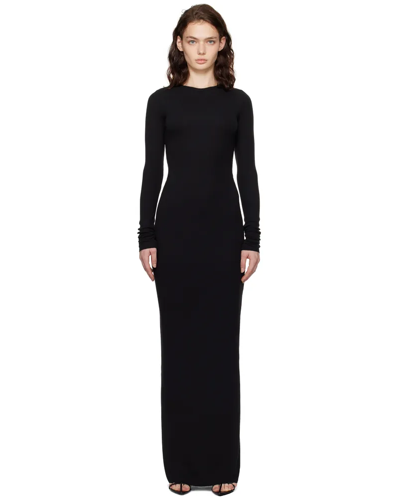 ÉTERNE Black Long Sleeve Crewneck Maxi Dress Black