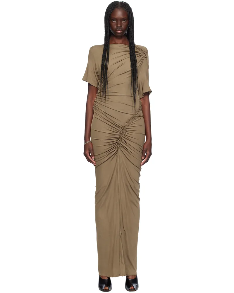 ATLEIN Brown Asymmetric Ruched Maxi Dress Cob