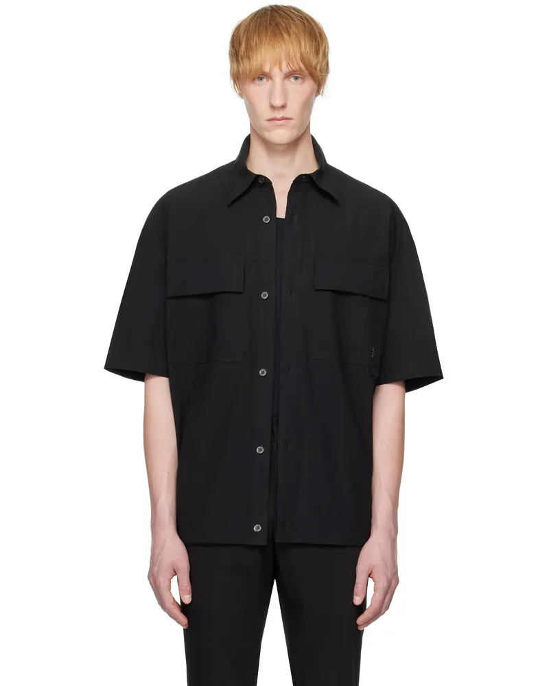 Wooyoungmi Black Banding Short Sleeve Shirt Black823b