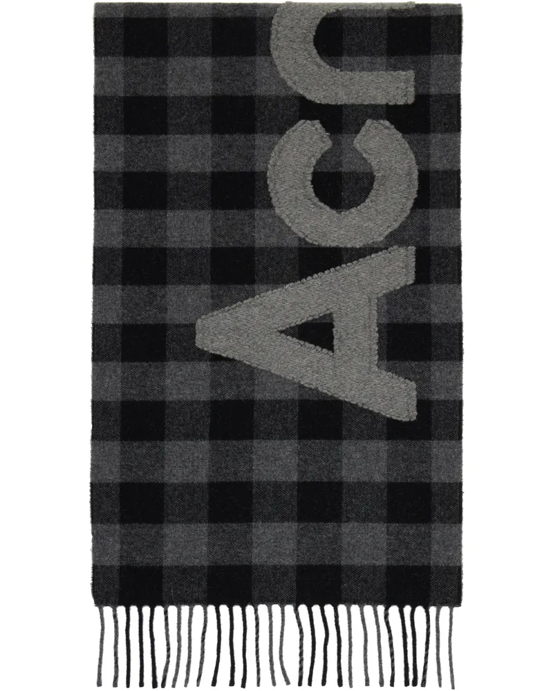 Acne Studios Black & Gray Check Logo Scarf Aik