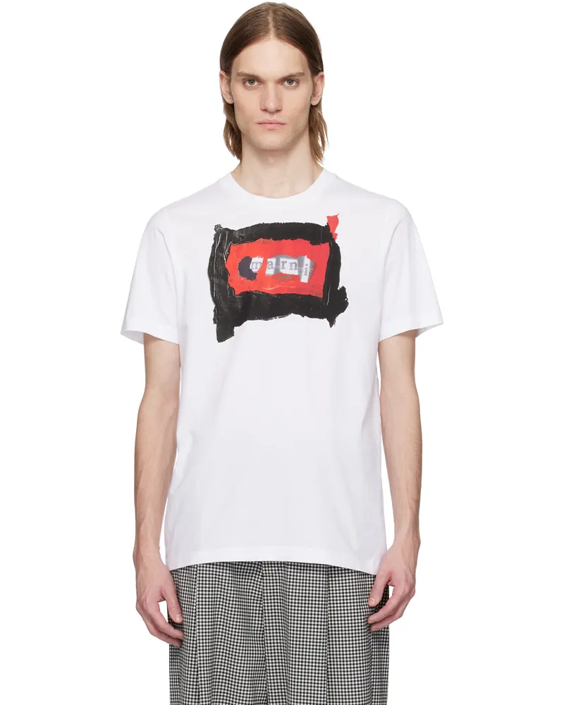 Marni White Painted Collage Logo T-shirt 00w01