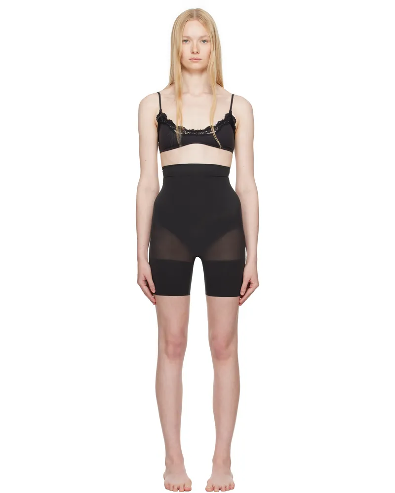 SKIMS Black Sheer Seamless High-waisted Mid Thigh Shorts Onyx