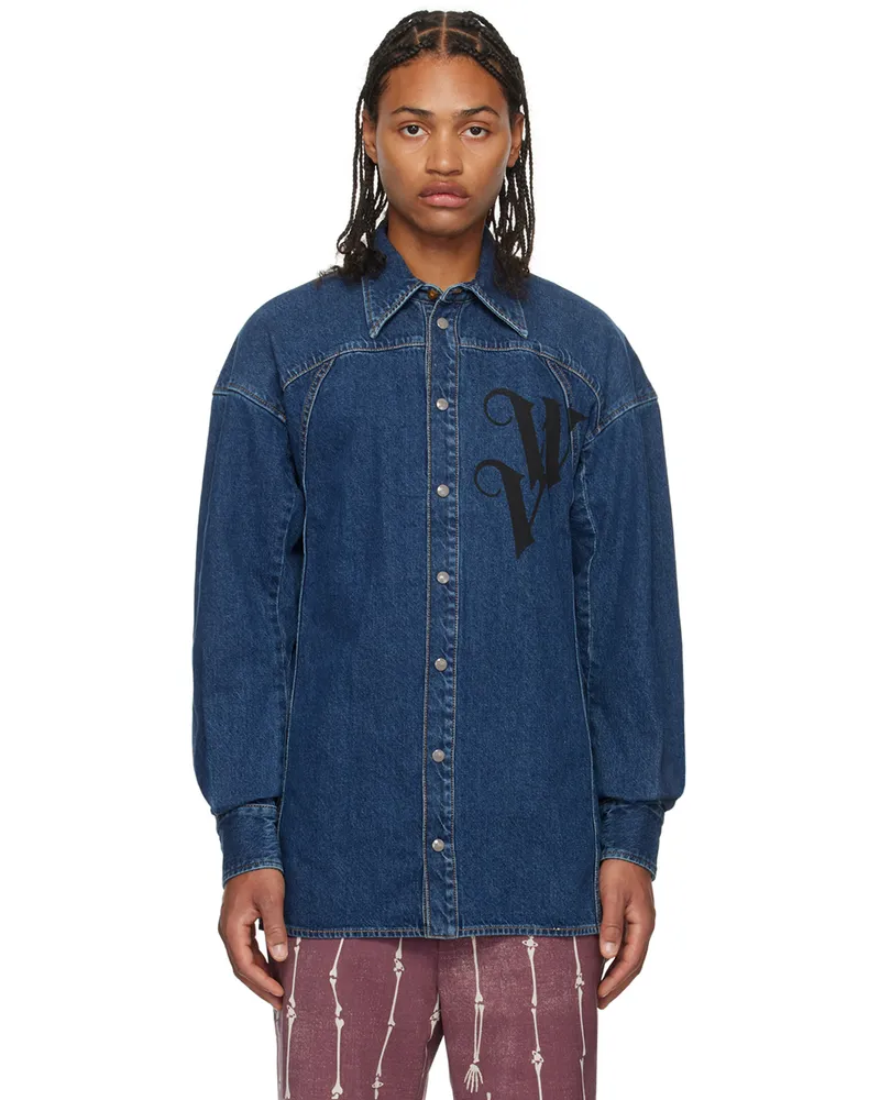Vivienne Westwood Blue Football Denim Shirt 233-w00o2-k406de