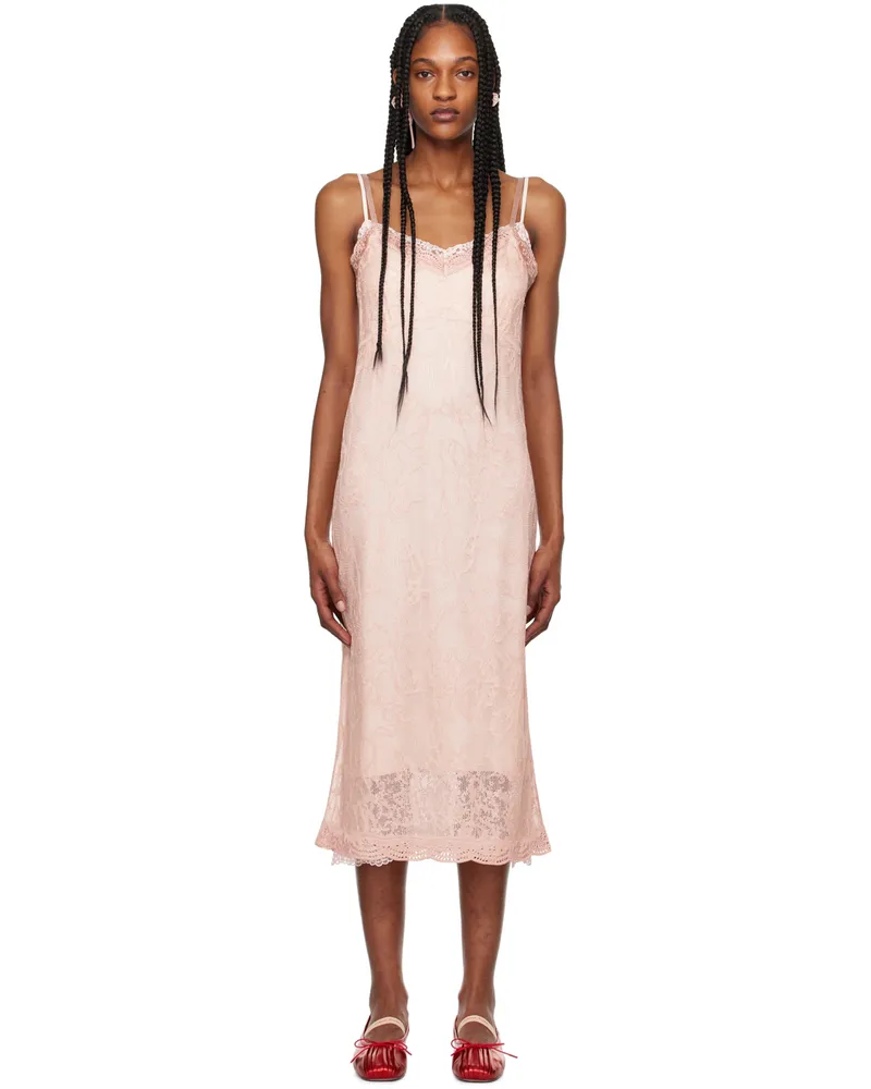 Simone Rocha Pink Floral Midi Dress Rose