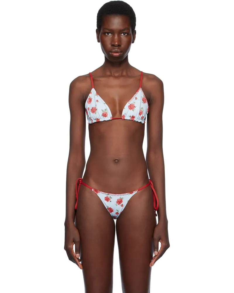 Frankies Bikinis Blue & Red Lumia Floral Triangle Bikini Top Rosewater