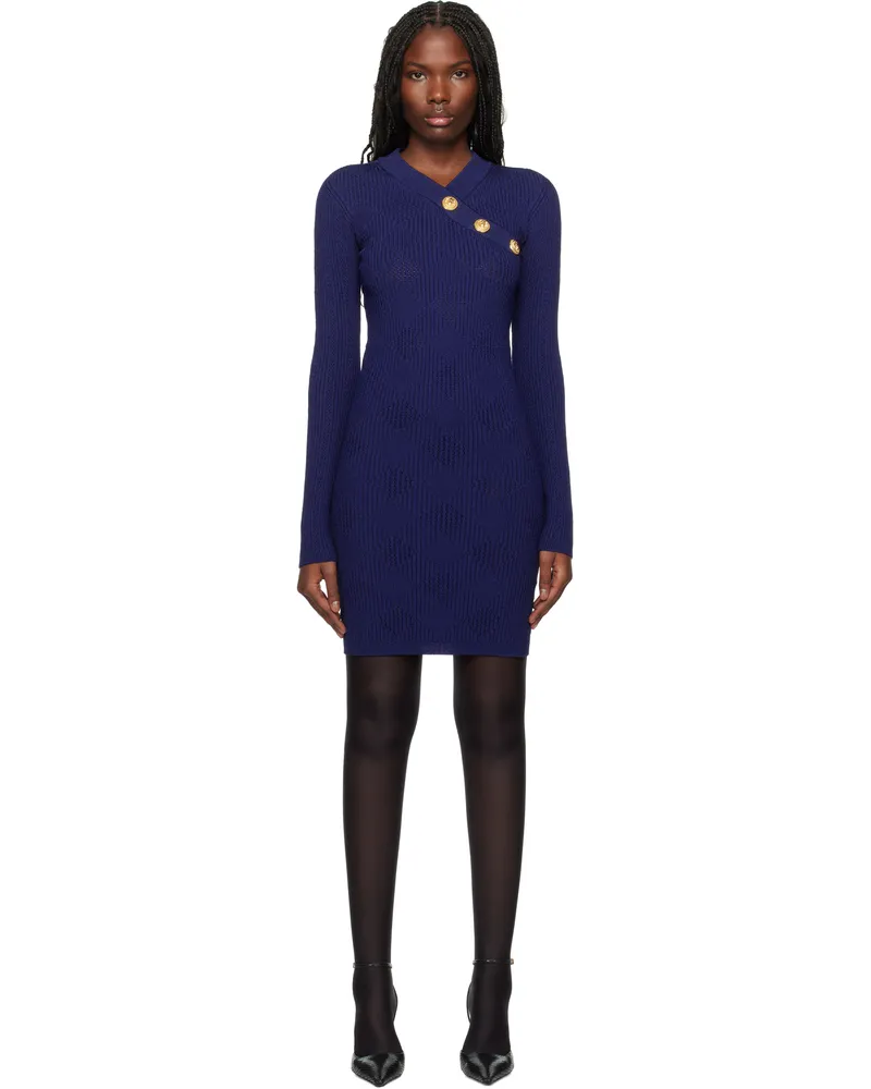 Balmain Blue V-Neck Vichy Minidress 6bo