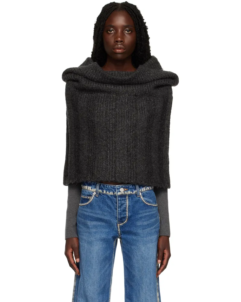 WE 11 DONE Gray Cowl Sweater Charcoal