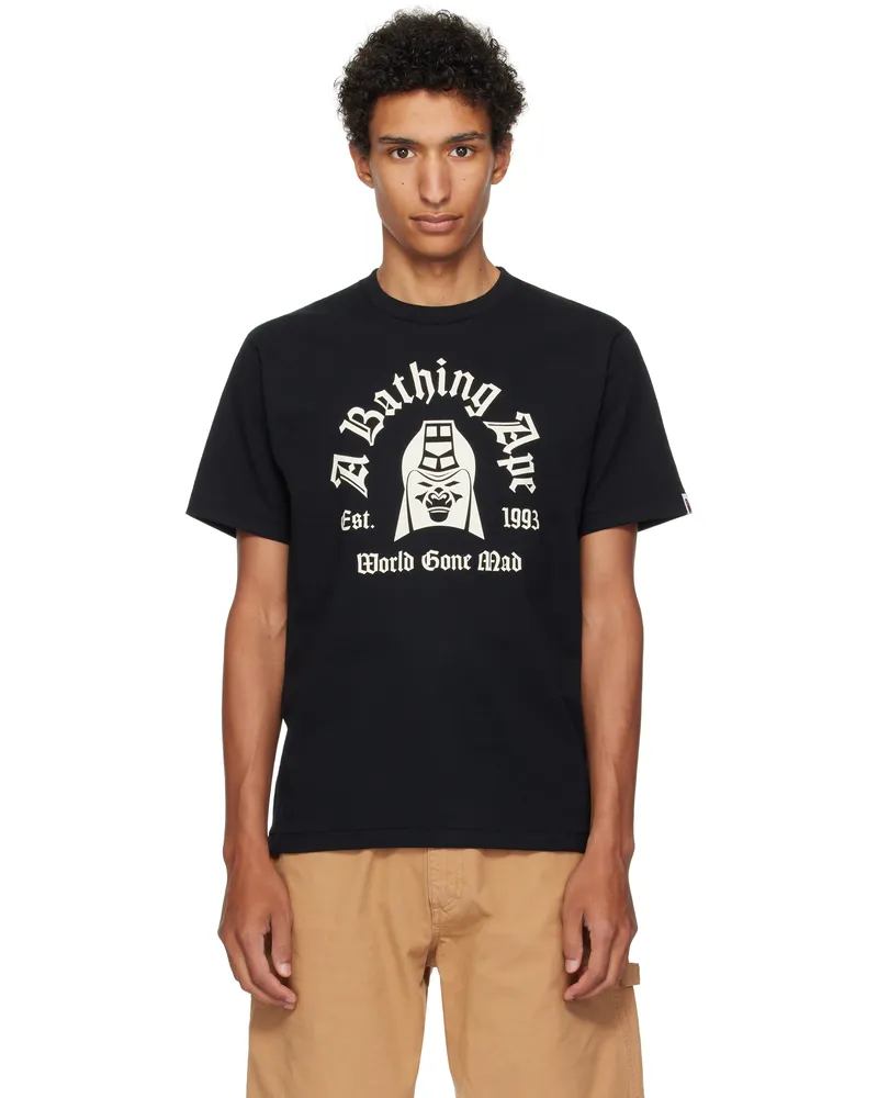 BAPE Black Printed Mad General College T-shirt Blk-black