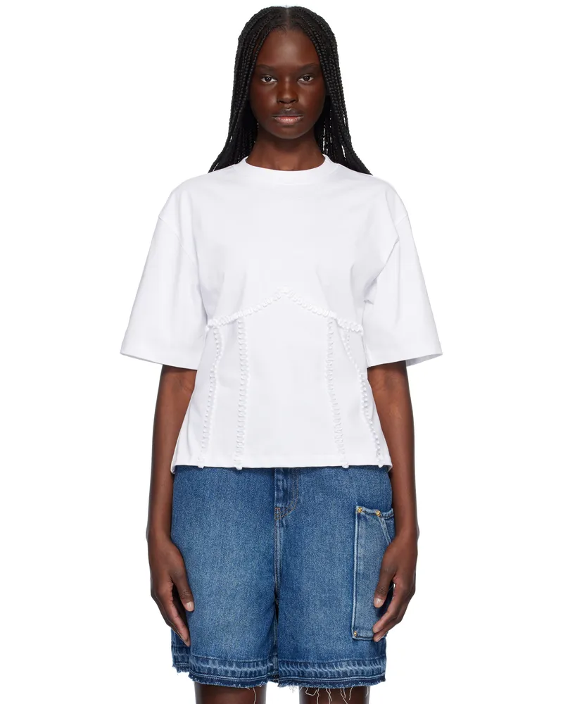 Ganni White Cotton Tie Back T-shirt 151