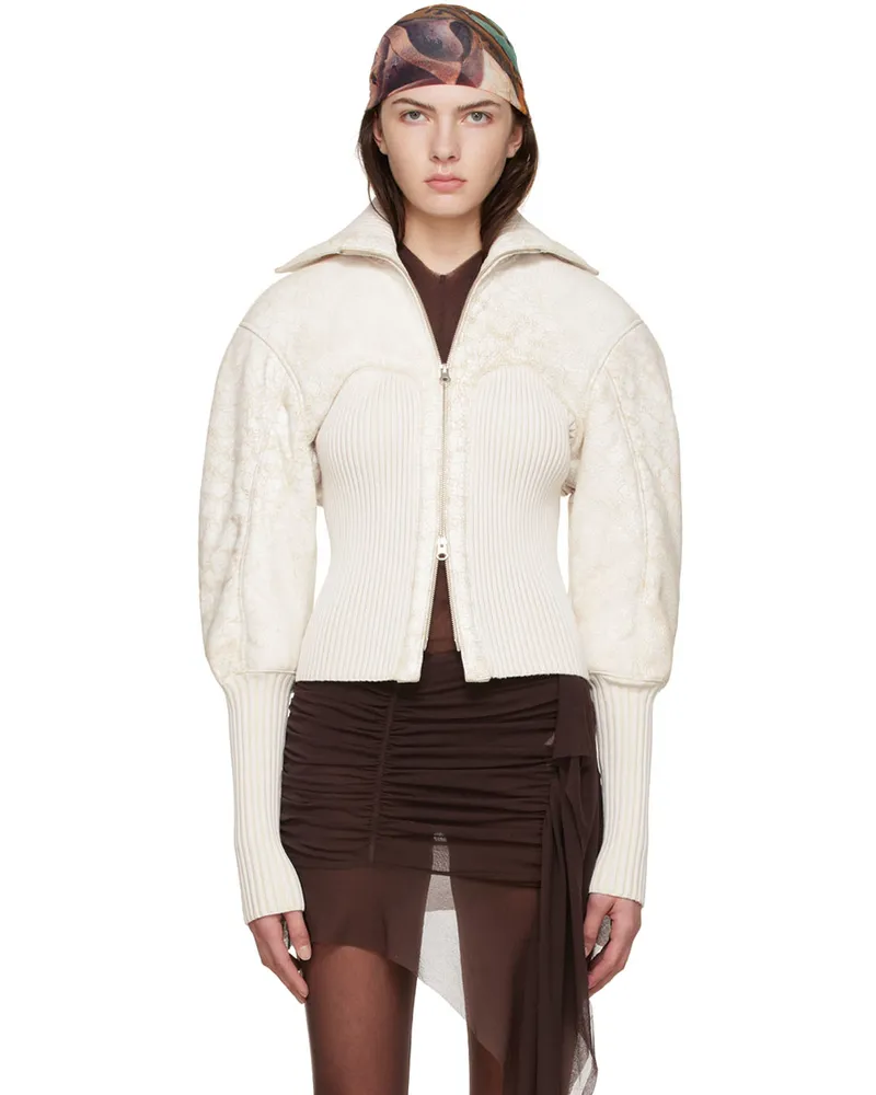 Charlotte Knowles Off-White Leather Jacket Crackled