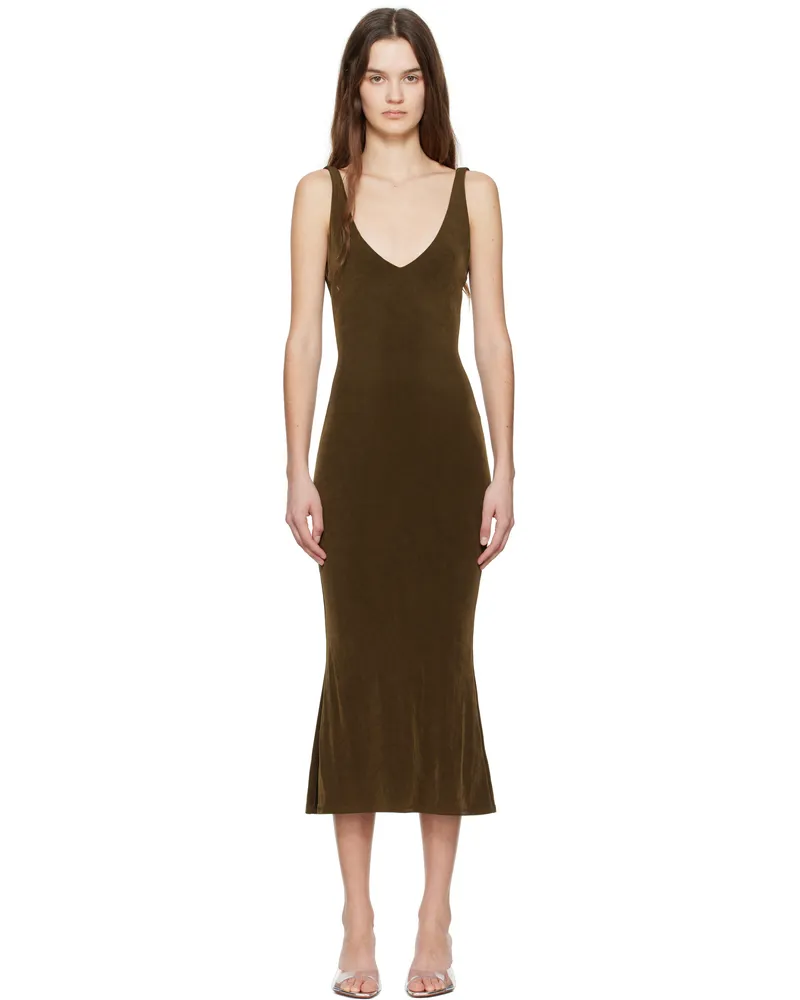 Mirror Palais Green V-neck Midi Dress Olive