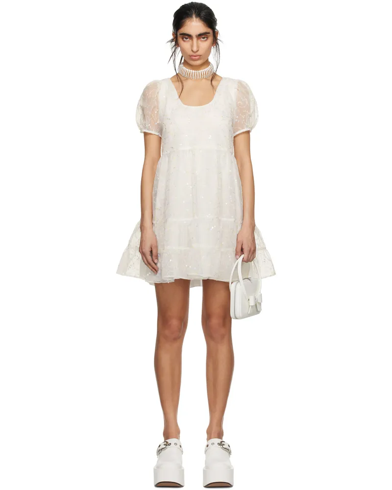 Anna Sui SSENSE Exclusive White Gathered Minidress Cream