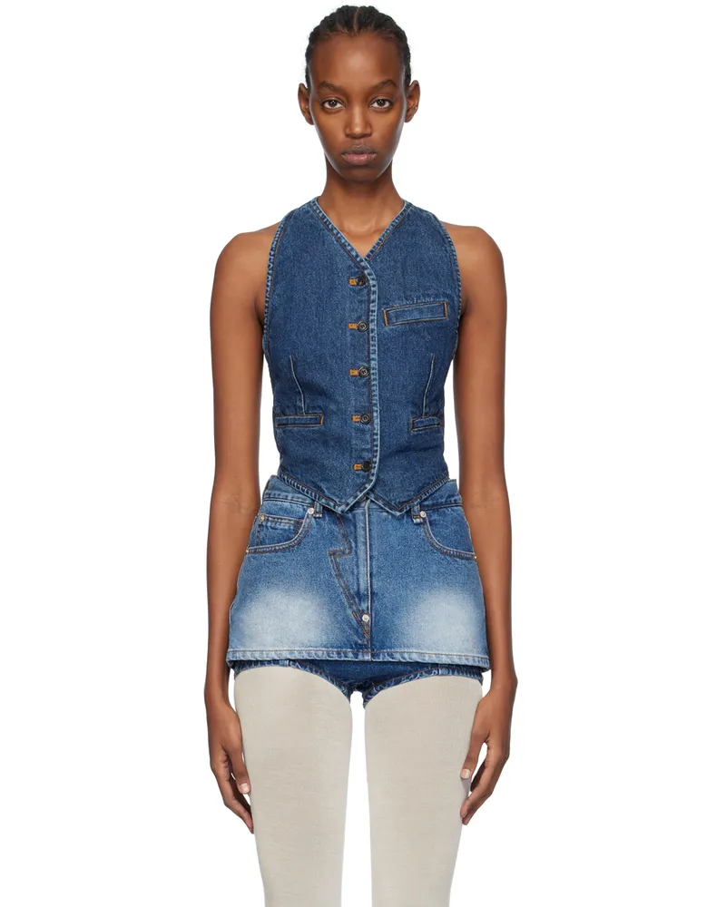 pushBUTTON Indigo Halter Neck Denim Vest Blue