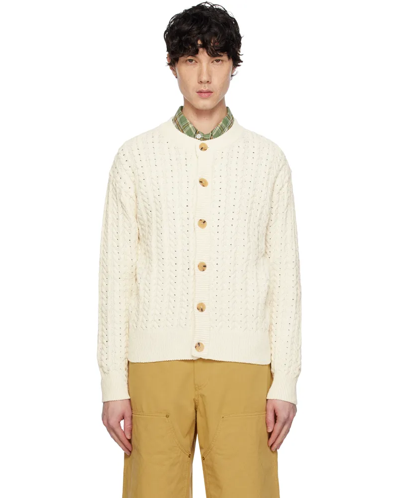 AFTER PRAY Off-White Ernest Cable Knit Cardigan Ivory