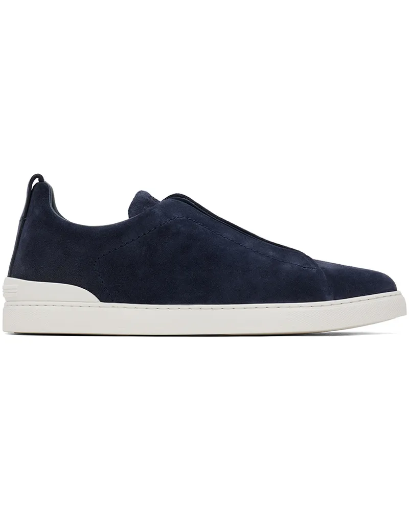 Ermenegildo Zegna Blue Suede Triple Stitch Sneakers 402