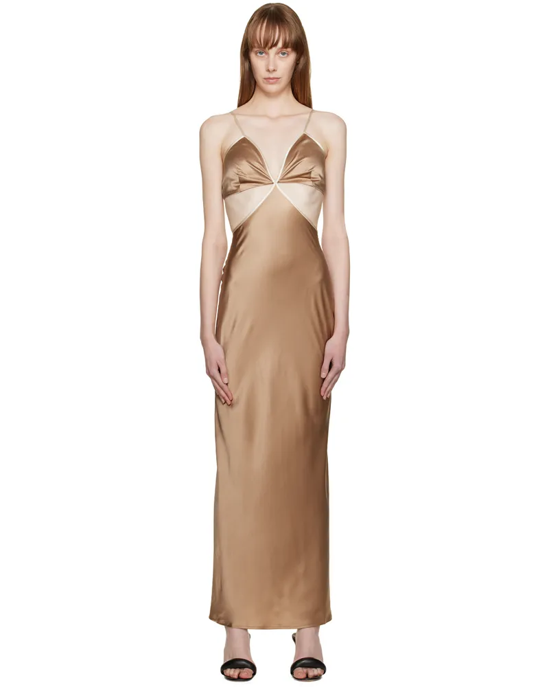 Reformation Brown Poppies Maxi Dress Croissant