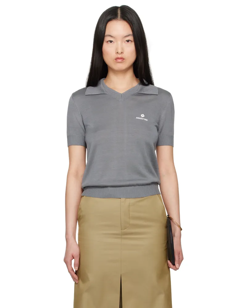 SHUSHU/TONG Gray Knit Polo Gr100