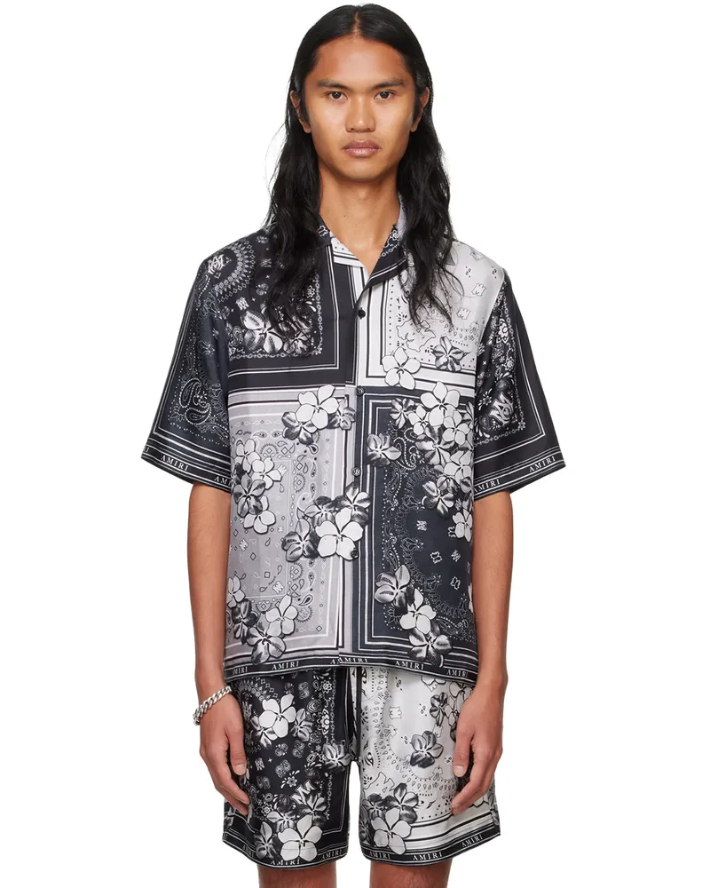 Amiri Black Bandana Floral Bowling Shirt Black