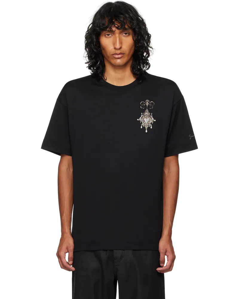 Givenchy Black Embroidered Chandelier & Pearls T-shirt 001-black