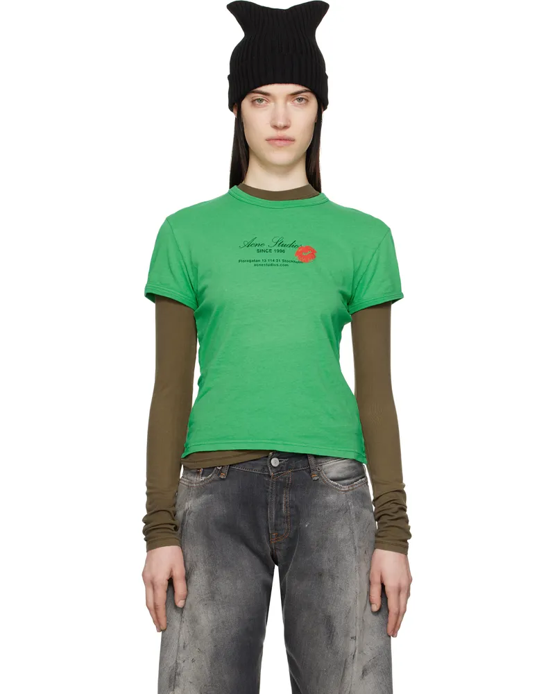 Acne Studios Green Printed-Logo T-shirt Bcd